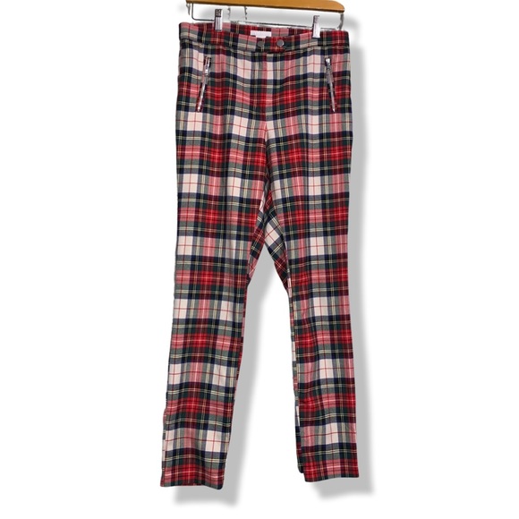 H&M Plaid Slim Fitted Pants,Festive Holiday Colored Trousers Size 10 - Picture 2 of 10